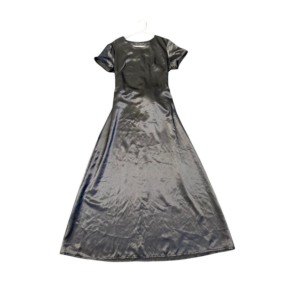 vintage willow ridge women’s black satin flared maxi cocktail dress size 12